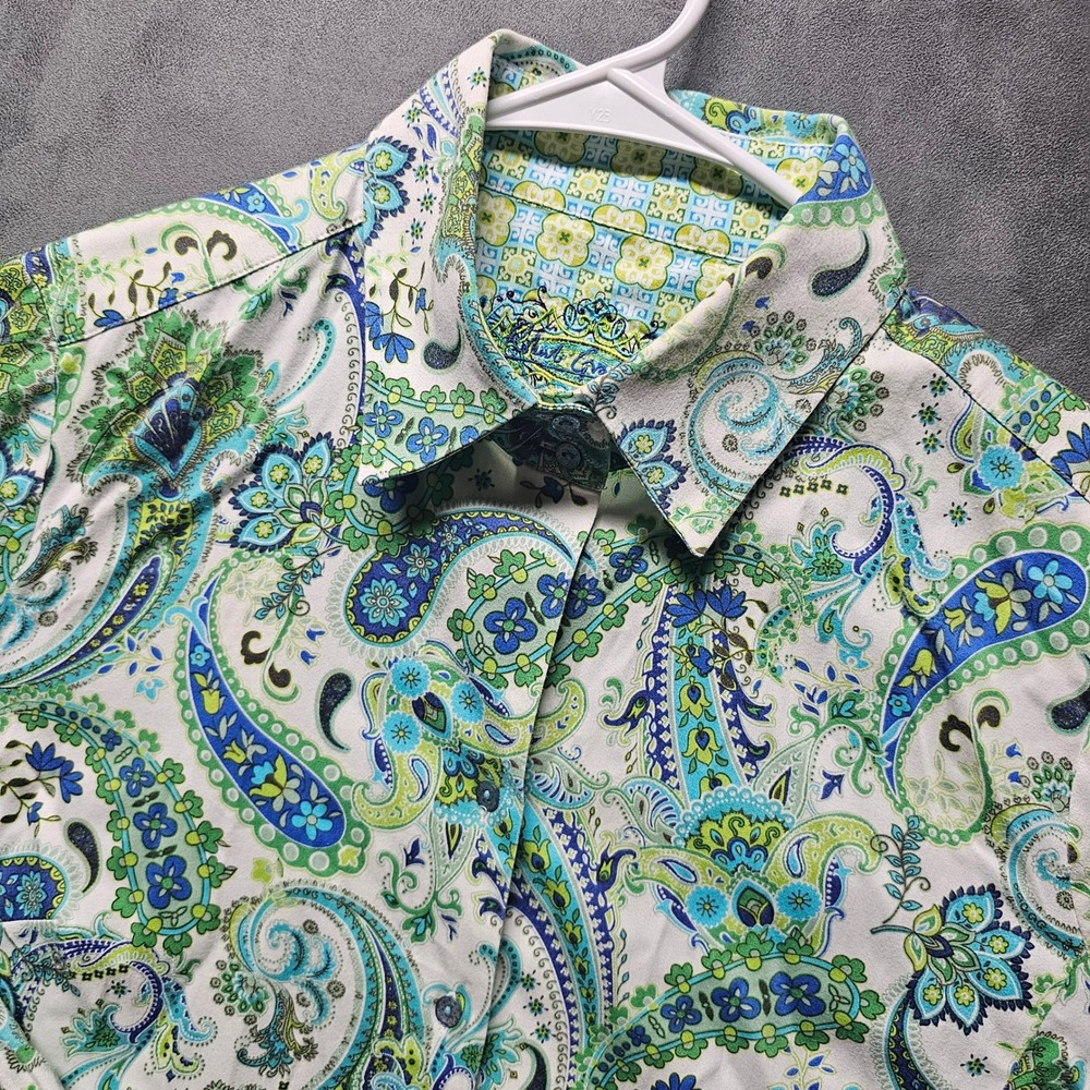 Robert Graham Women's Blue Green Paisley Button-up Shirt Long Sleeve